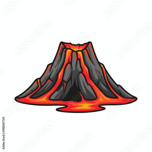Vivid Illustration of a Erupting Volcano with Lava Flow for Educational and Creative Projects