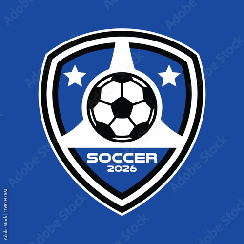 Professional Blue and White Soccer Football Team Crest Logo Badge with Stars and Ball Icon for Sports Club Brand Identity