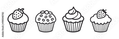 Cup cake set , vector illustration.