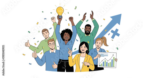 Diverse group of people celebrating success.