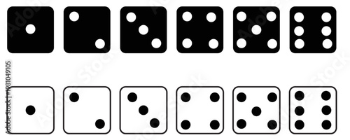Game dice set isolated on transparent background. Set of dice in flat and linear design from one to six. Traditional game die with marked with different numbers of dots . vector illustration.eps.10