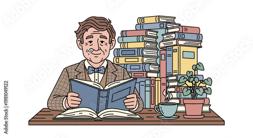 Man reading a large open book.