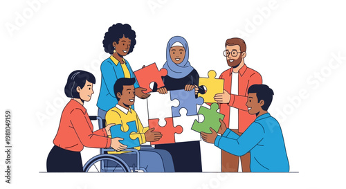Diverse group of people working together.