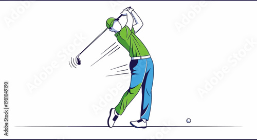 Golf player swinging club hitting ball graphic illustration concept sport