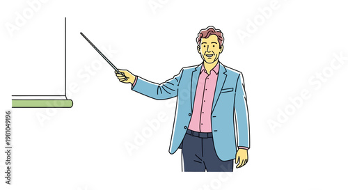 Man pointing with stick teaching lecture.