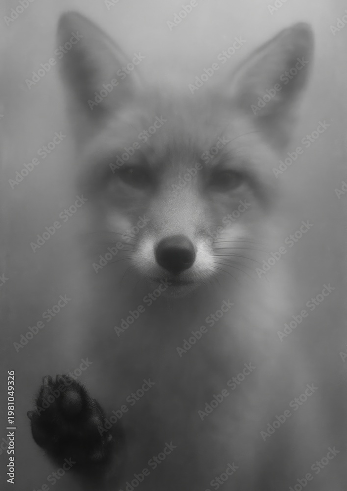 Fototapeta premium Misty fox behind glass paw