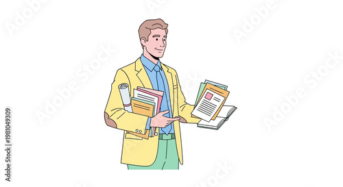 Man holding stack of books.