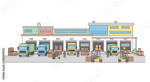 Warehouse Loading Dock Delivery Trucks.