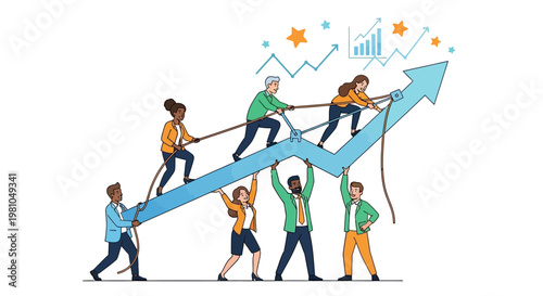 Diverse team working together upwards success.