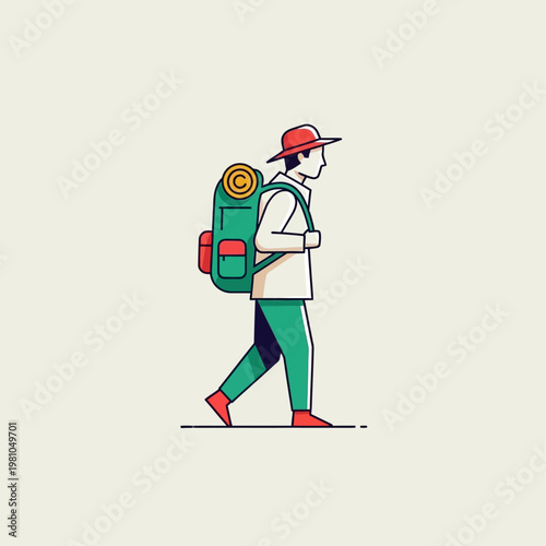 a man walking with a backpack on.