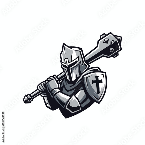Heroic Medieval Knight Character with Sword and Armor Illustration