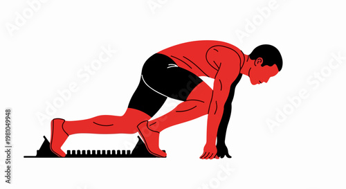 Vector illustration of a male sprinter in starting crouch position ready to race on track today