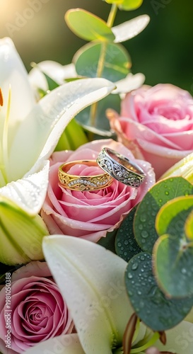 Wedding Rings on Flowers.