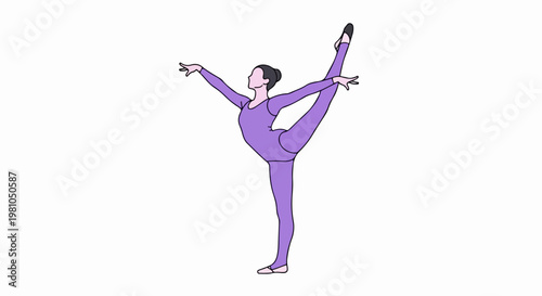 Vector illustration of a female dancer performing a high leg extension in a purple leotard pose
