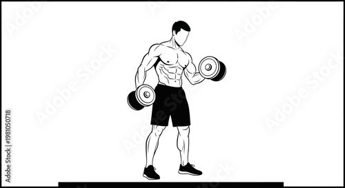 Man lifting dumbbells fitness exercise illustration with copy space