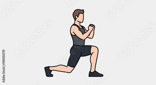 Man performing lunge exercise in activewear against a plain background