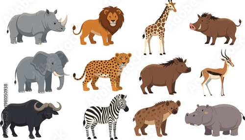 Wild Big Cat Vector Collection Featuring Lion, Tiger, Leopard, Cheetah, and Black Panther in Sitting and Standing Poses