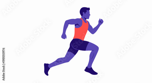 Dynamic vector illustration of a male runner in purple tones wearing an orange athletic top
