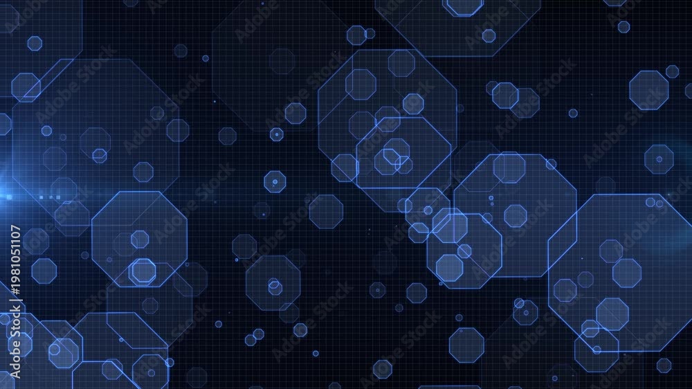 Blue hexagonal grid with glowing outlines, seamless loop animation of ...