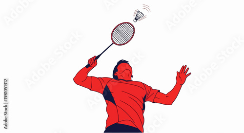 Dynamic badminton player action vector illustration featuring racket and shuttlecock in midair