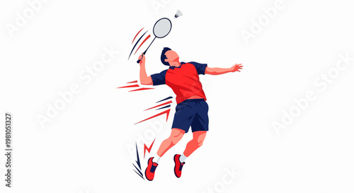 Dynamic vector illustration of a tennis player jumping to smash a ball in action during a match