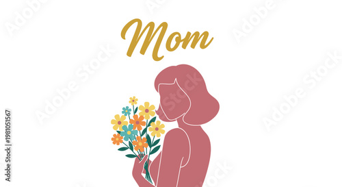 Mother Holding Flowers Illustration Design.