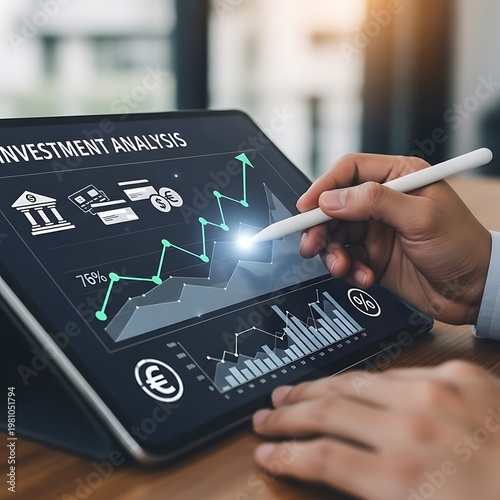 Investment analysis on tablet.