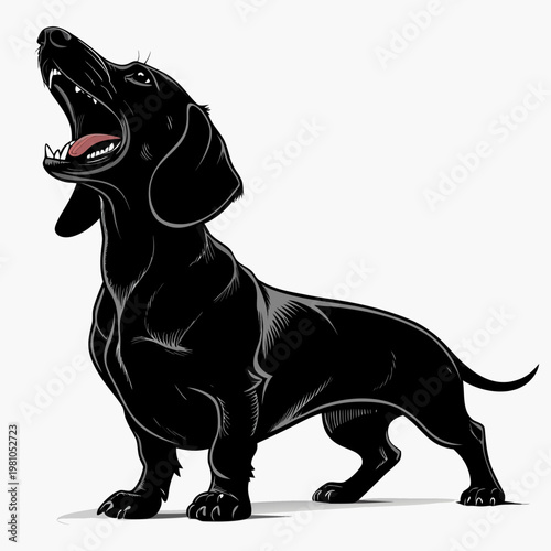 Dachshund dog silhouette barking in alert stance with open mouth minimalist vector style isolated on white background