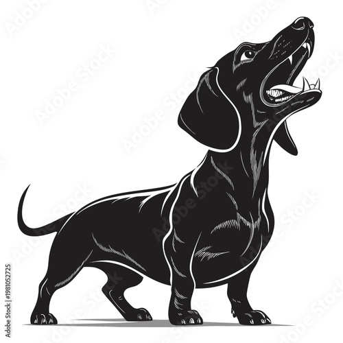 Dachshund dog silhouette barking in alert stance with open mouth minimalist vector style isolated on white background