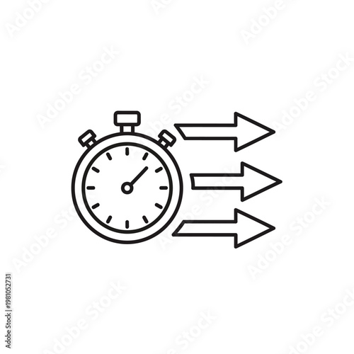 Icon of stopwatch with arrows indicating speed and efficiency in time management.