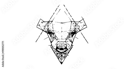 Geometric bull head logo, abstract polygonal bull face silhouette, powerful animal mascot for finance or sports, vector isolated on white background