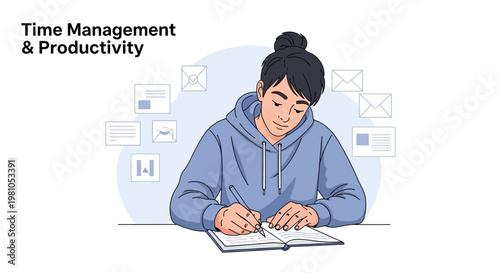 Young Person Writing in Notebook for Time Management and Productivity