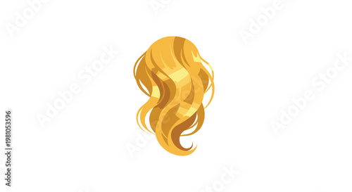 A vibrant lock of stylized golden blonde hair cascades vertically with smooth lustrous gradients and elegant wavy curves against a pure white background.