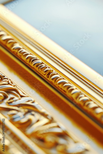 A close-up of a gold frame with a serene sky in the background, suitable for use in design or photography projects. vertical frame
