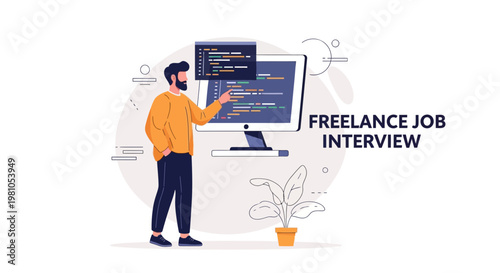Freelance Job Interview: Programmer Discussing Code on Computer Screen