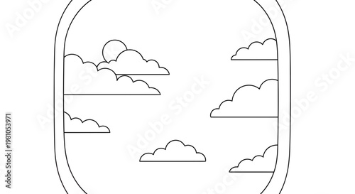 Serene Minimalist Cloudscape Illustration with Gentle Sun, a Calming and Airy Sky View Captured within a Modern Art Frame Design