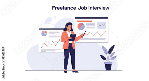 Freelance Job Interview: Woman Presenting Business Charts and Graphs