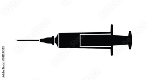 A stark black syringe illustration against a white background a medical silhouette