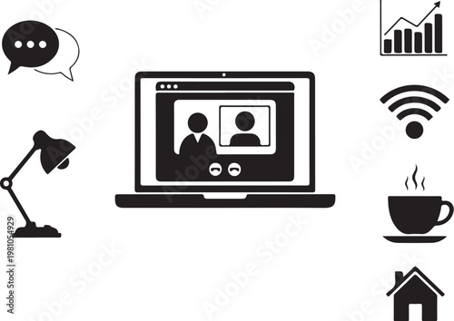 Black and white for remote work and communication laptop call