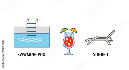 A refreshing summer day with a swim, a tropical drink, and a relaxing sunbed, perfect for vacation vibes