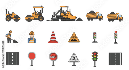 Collection of flat vector icons representing law, politics, business, and social concepts