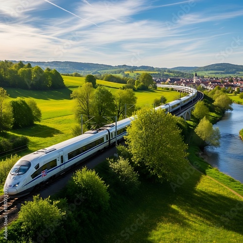 Train with nature, and town.