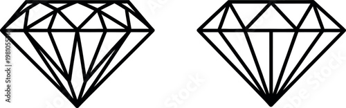 Black line art illustrations of diamond gemstones in different cuts