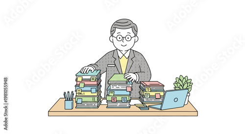 Man sitting at desk with books.