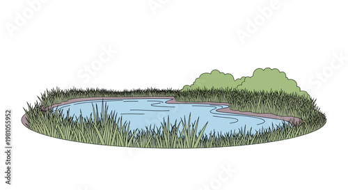 Serene Pond with Lush Green Grass.