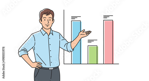 Businessman presenting data on graph chart.