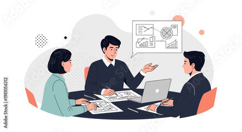 Business meeting with charts and graphs, teamwork, strategy, planning, discussion