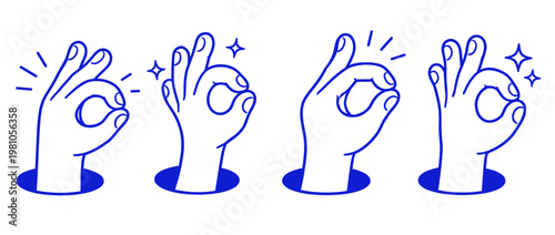 Hand drawn gesture illustration, ok hand sign, agreement, approval, teamwork communication concept, doodle sketch style, business interaction and expressive hand symbols