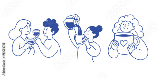 Hand drawn coffee cup mascot illustration, funny cartoon character logo design, cafe branding, advertising posters banners stickers, barista shop identity concept