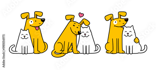 Mono line pet shop and veterinary logo design template, cats and dogs badges, animal care clinic branding, pet shelter symbols for websites and print graphics